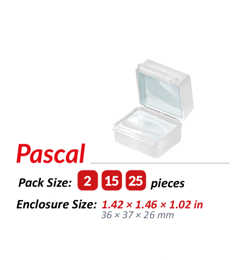 Pascal Gel Box: product photo, pack sizes, and enclosure size