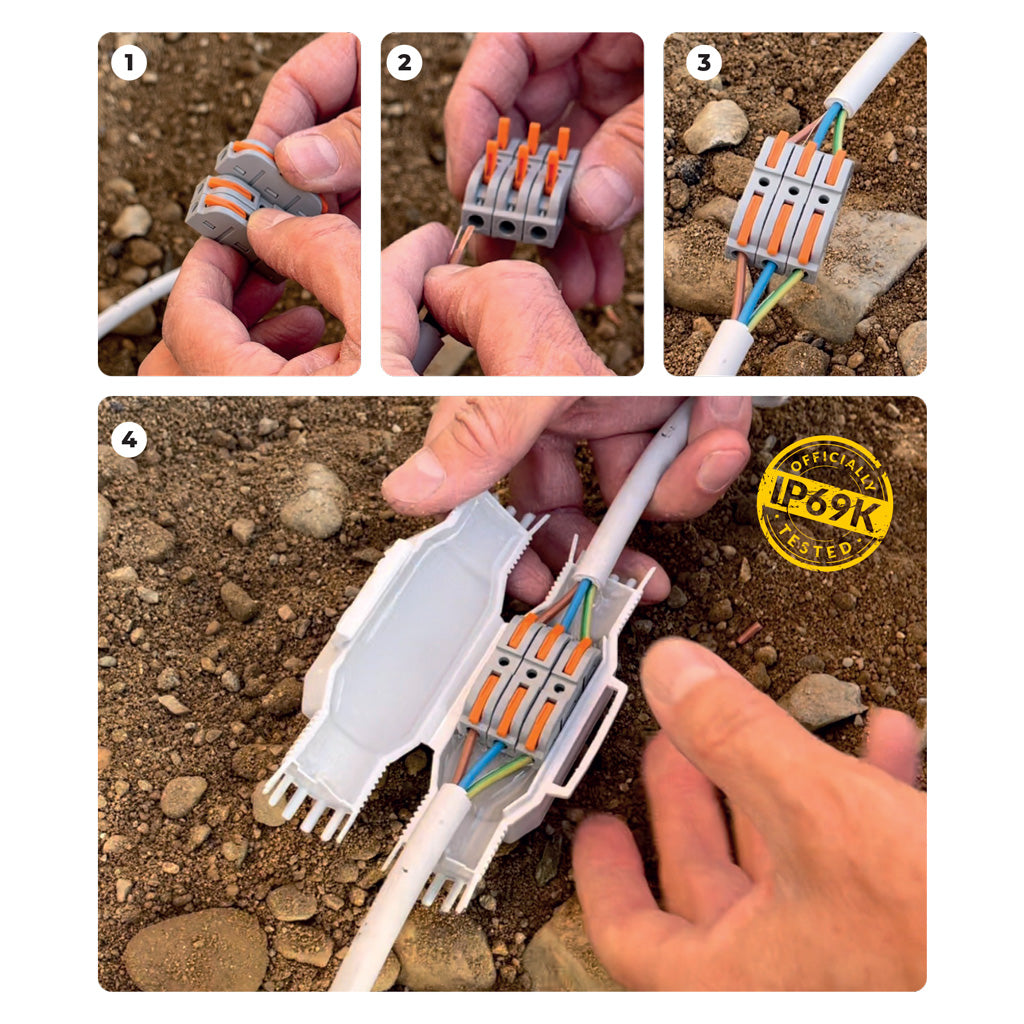 IP68/IP69K Waterproof Gel Cable Junction Box with Lever Connectors – Submersible Electrical Wire Connector for Underground &amp; Outdoor Lighting (Raytech Little Joint Easy)