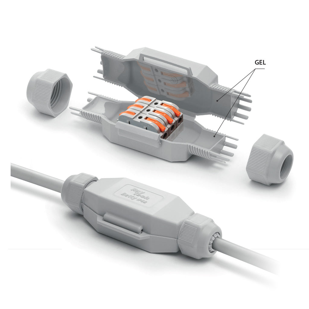 IP68/IP69K Waterproof Gel Cable Junction Box with Lever Connectors – Submersible Electrical Wire Connector for Underground &amp; Outdoor Lighting (Raytech Little Joint Easy)