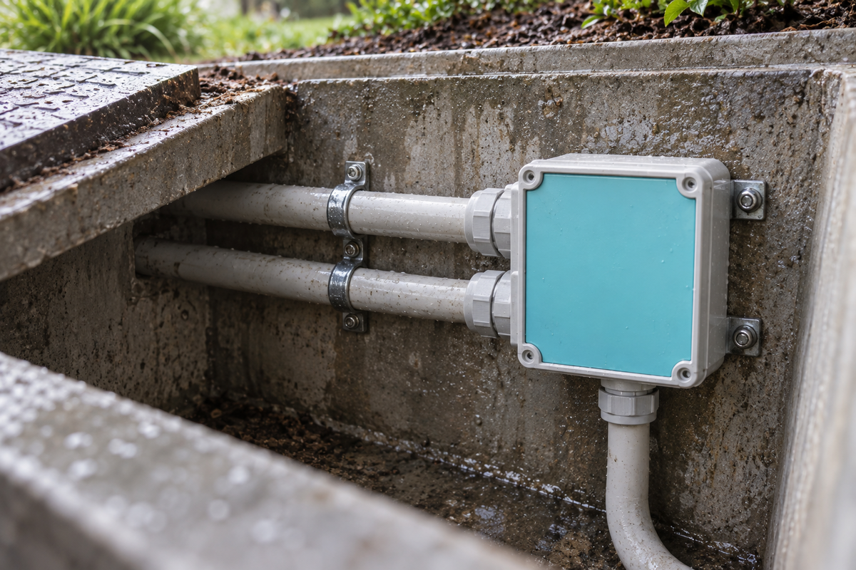 Techno Gel Gum filled electrical enclosure installed in a damp underground utility vault