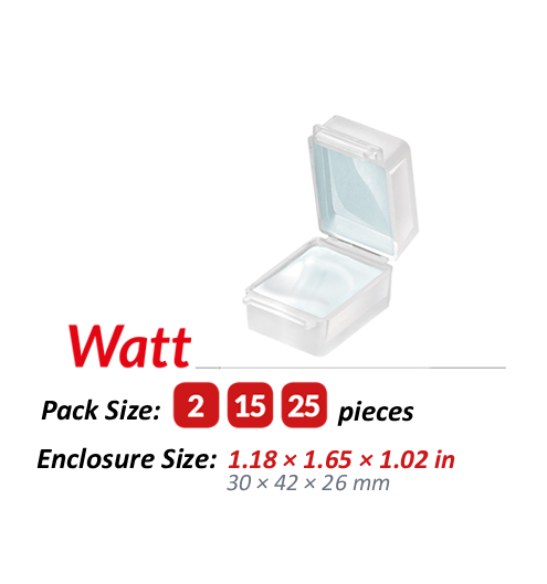 Watt Gel Box: product photo, pack sizes, and enclosure size